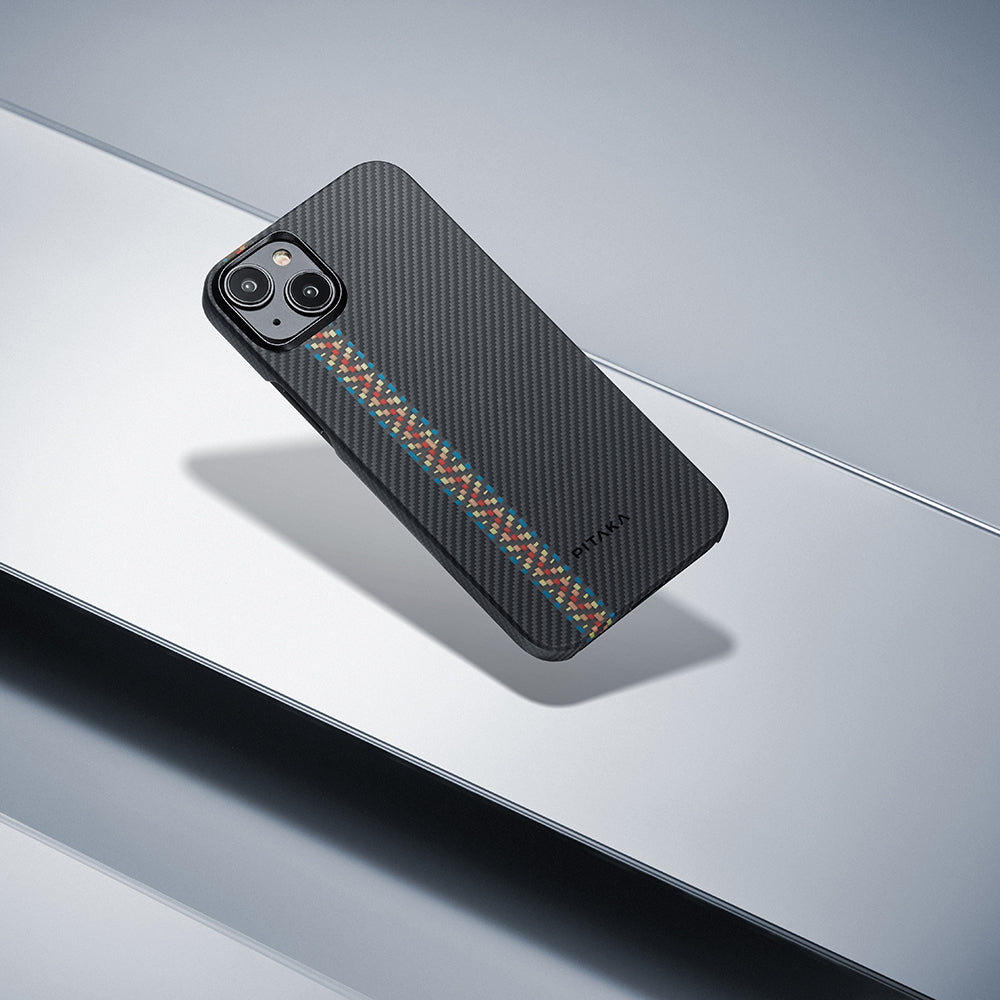 iPhone 15 Kılıf M-safe Şarj Özellikli 600D Aramid Fiber Pitaka Tactile Woven Orchestra Serisi Rhapsody Kapak