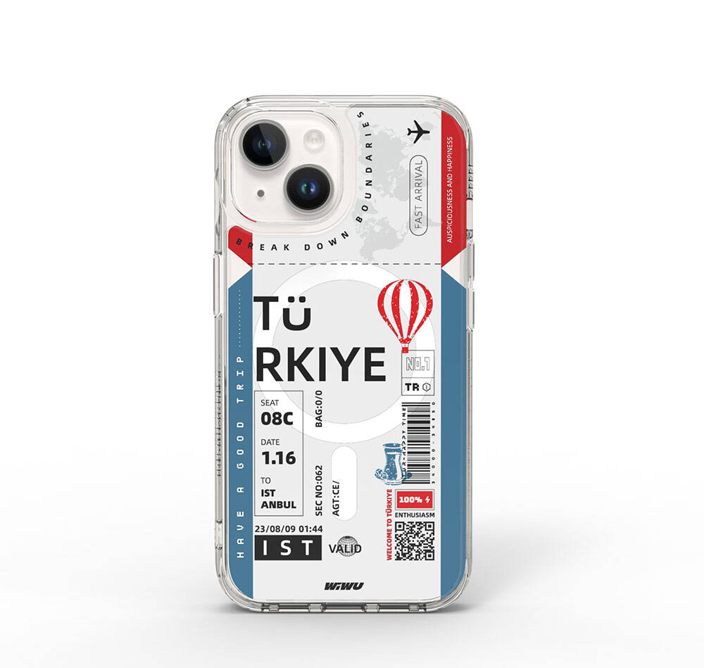 iPhone 15 Kılıf M-safe Şarj Özellikli Bilet Desenli Wiwu Turkey B Serisi Kapak