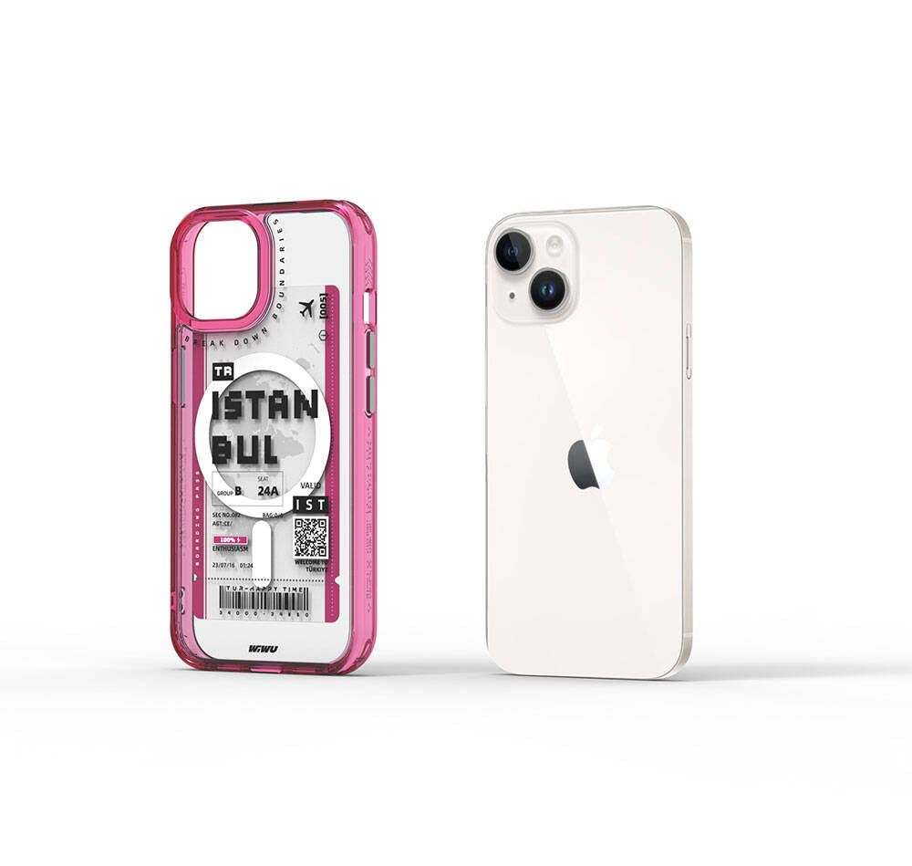 iPhone 15 Kılıf M-safe Şarj Özellikli Bilet Desenli Wiwu Turkey B Serisi Kapak