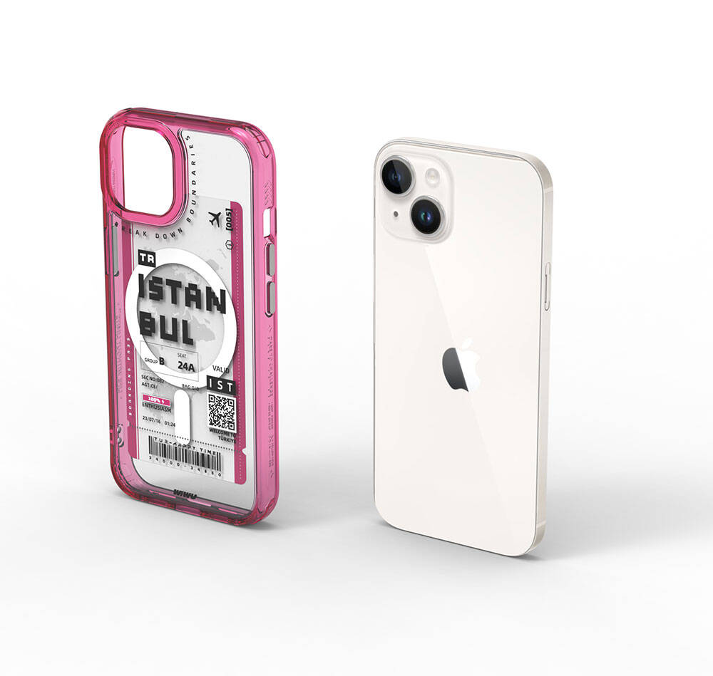 iPhone 15 Kılıf M-safe Şarj Özellikli Bilet Desenli Wiwu Turkey B Serisi Kapak