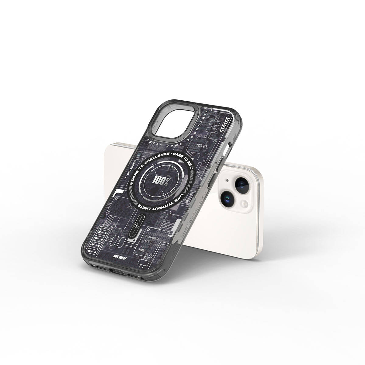 iPhone 15 Kılıf M-safe Şarj Özellikli Desenli Wiwu Mecha Circuit H Serisi Kapak