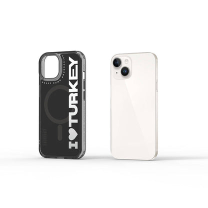 iPhone 15 Kılıf M-safe Şarj Özellikli I Love Turkey Yazı Desenli Wiwu Turkey E Serisi Kapak