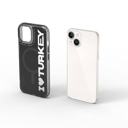 iPhone 15 Kılıf M-safe Şarj Özellikli I Love Turkey Yazı Desenli Wiwu Turkey E Serisi Kapak