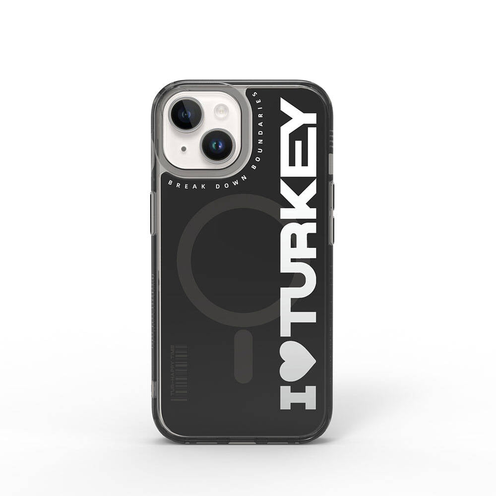 iPhone 15 Kılıf M-safe Şarj Özellikli I Love Turkey Yazı Desenli Wiwu Turkey E Serisi Kapak