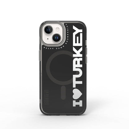 iPhone 15 Kılıf M-safe Şarj Özellikli I Love Turkey Yazı Desenli Wiwu Turkey E Serisi Kapak