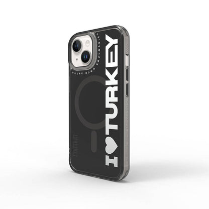 iPhone 15 Kılıf M-safe Şarj Özellikli I Love Turkey Yazı Desenli Wiwu Turkey E Serisi Kapak