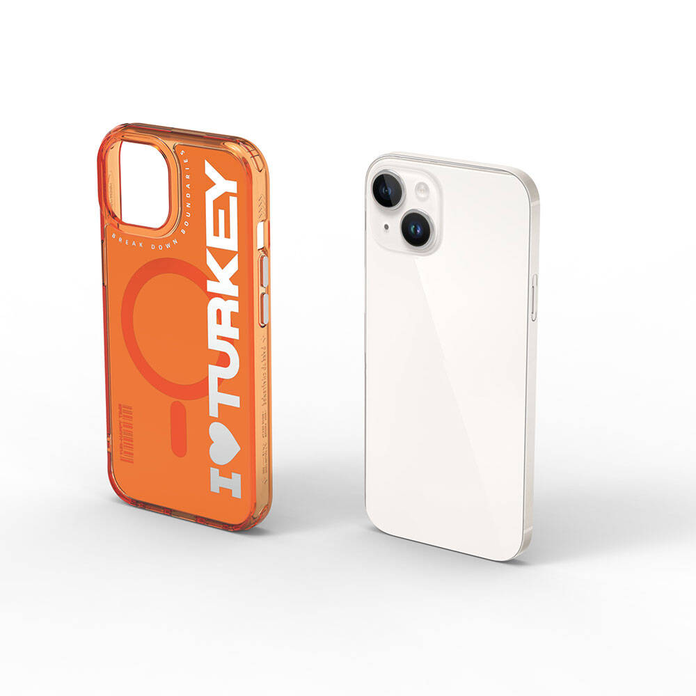 iPhone 15 Kılıf M-safe Şarj Özellikli I Love Turkey Yazı Desenli Wiwu Turkey E Serisi Kapak