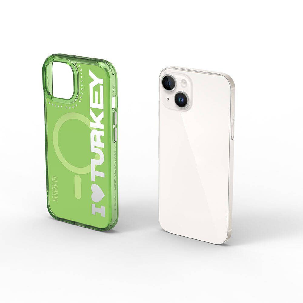 iPhone 15 Kılıf M-safe Şarj Özellikli I Love Turkey Yazı Desenli Wiwu Turkey E Serisi Kapak
