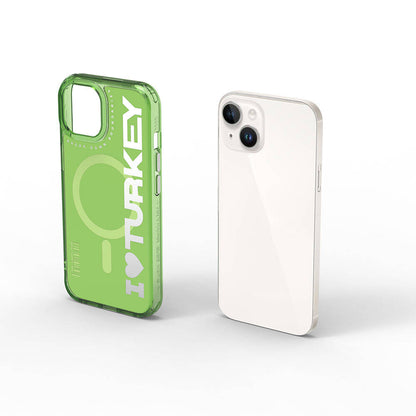 iPhone 15 Kılıf M-safe Şarj Özellikli I Love Turkey Yazı Desenli Wiwu Turkey E Serisi Kapak