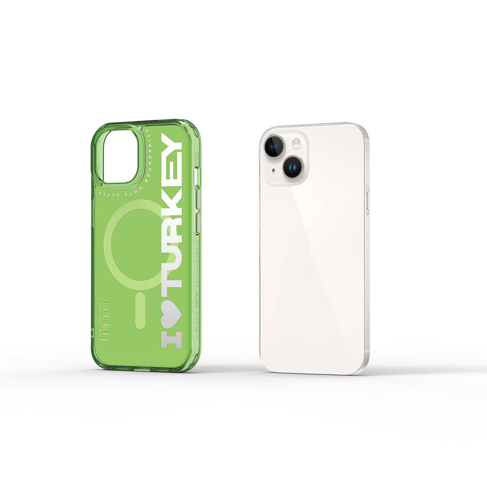 iPhone 15 Kılıf M-safe Şarj Özellikli I Love Turkey Yazı Desenli Wiwu Turkey E Serisi Kapak