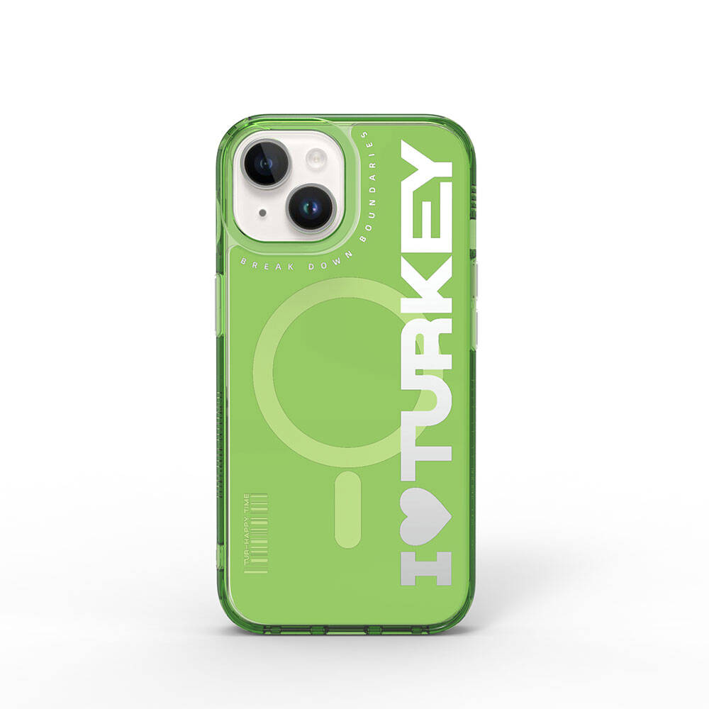 iPhone 15 Kılıf M-safe Şarj Özellikli I Love Turkey Yazı Desenli Wiwu Turkey E Serisi Kapak