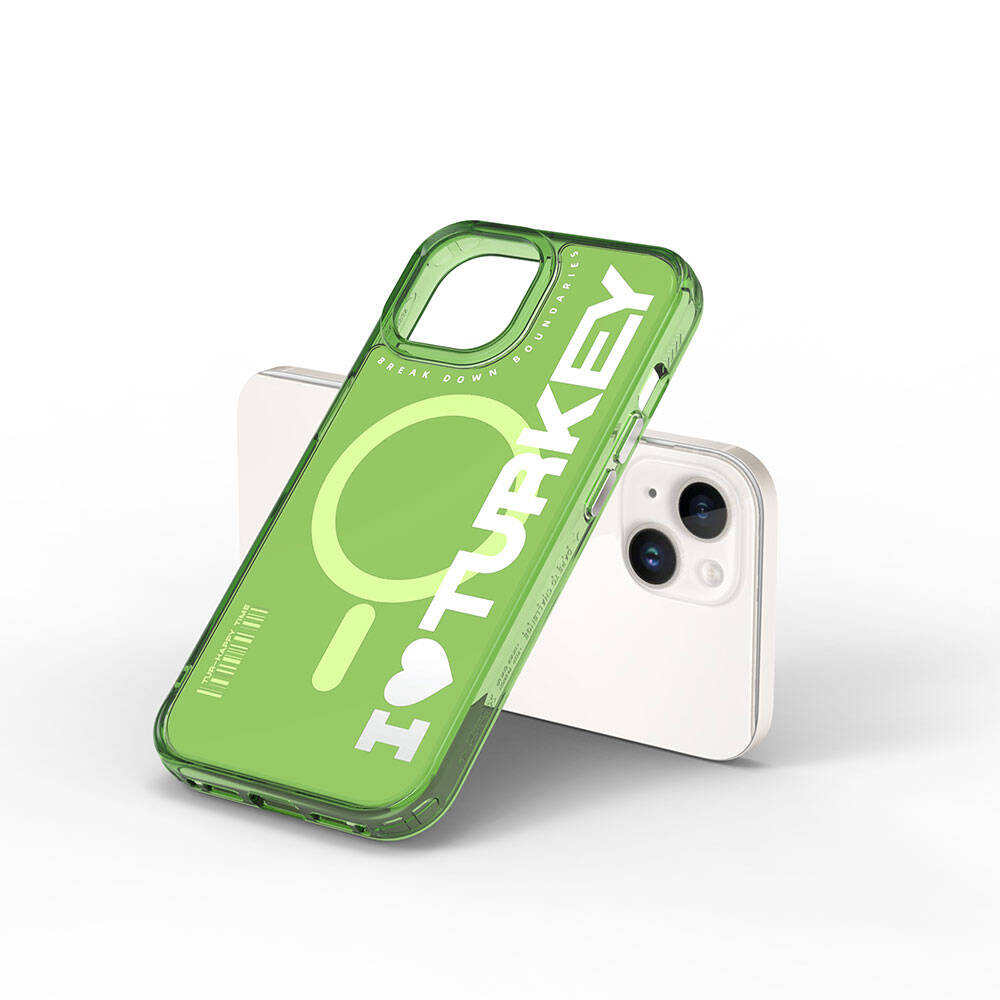 iPhone 15 Kılıf M-safe Şarj Özellikli I Love Turkey Yazı Desenli Wiwu Turkey E Serisi Kapak