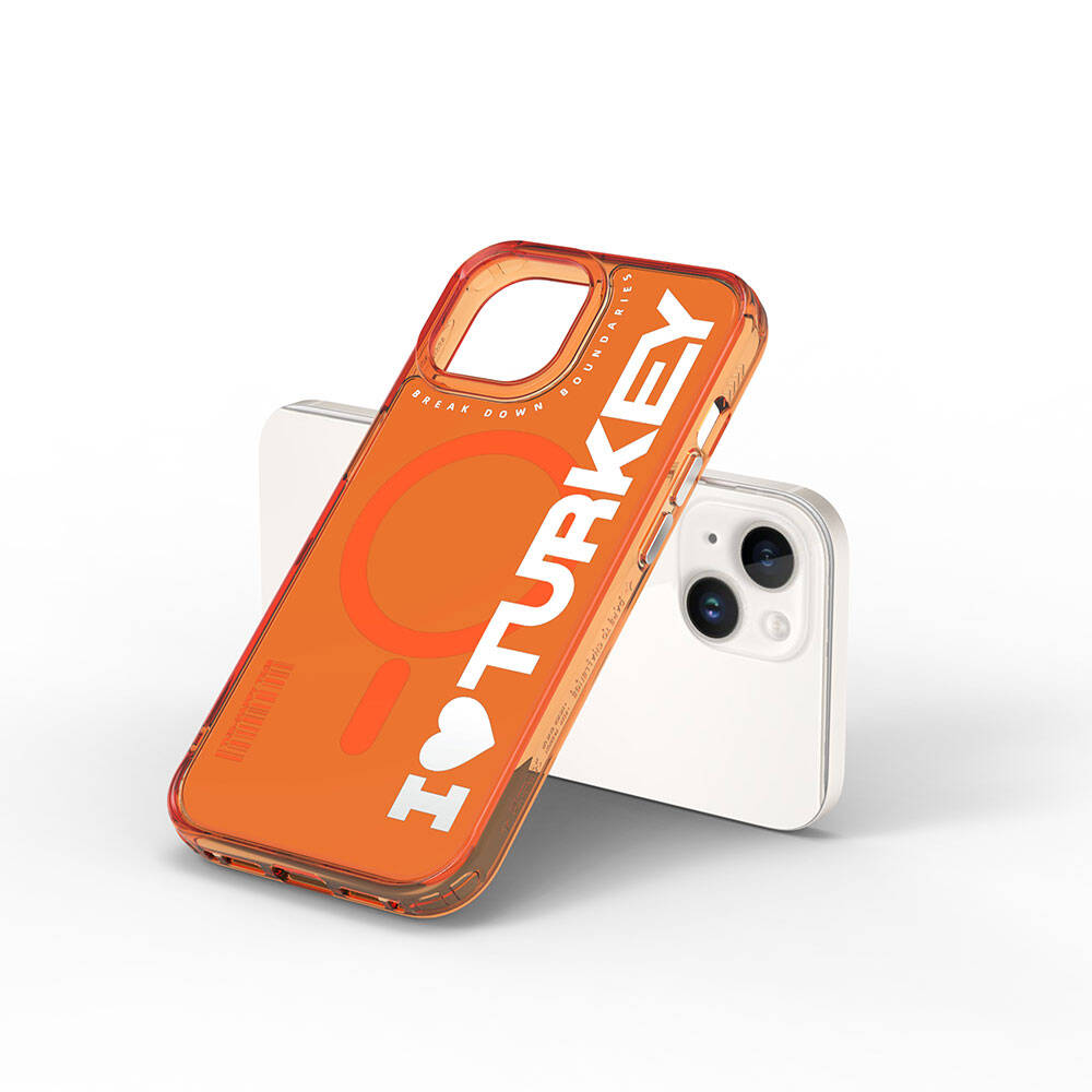 iPhone 15 Kılıf M-safe Şarj Özellikli I Love Turkey Yazı Desenli Wiwu Turkey E Serisi Kapak