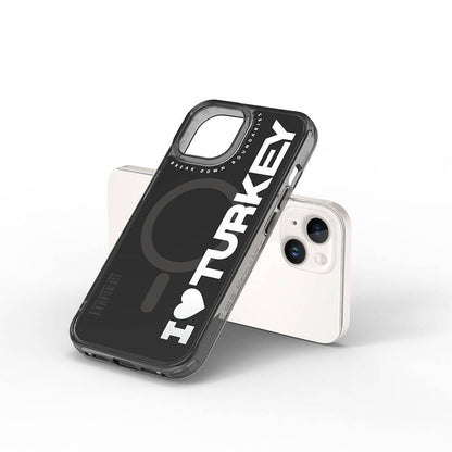 iPhone 15 Kılıf M-safe Şarj Özellikli I Love Turkey Yazı Desenli Wiwu Turkey E Serisi Kapak