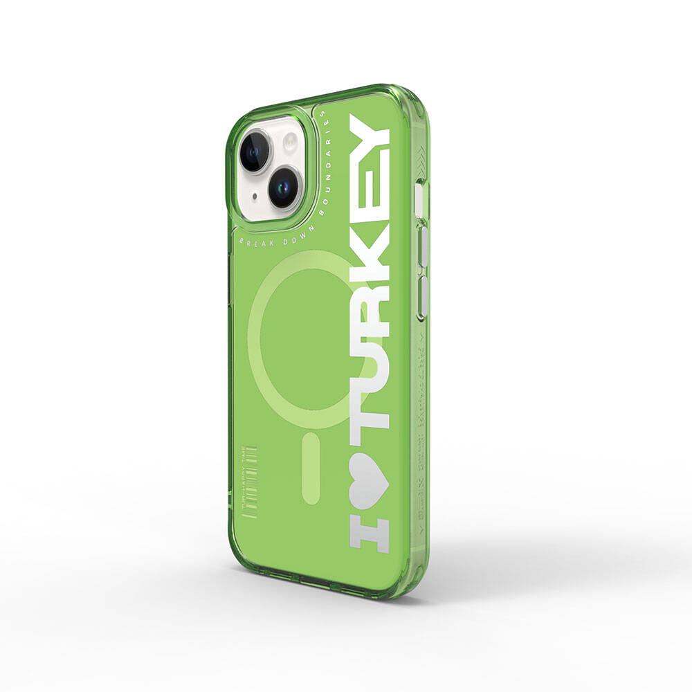 iPhone 15 Kılıf M-safe Şarj Özellikli I Love Turkey Yazı Desenli Wiwu Turkey E Serisi Kapak