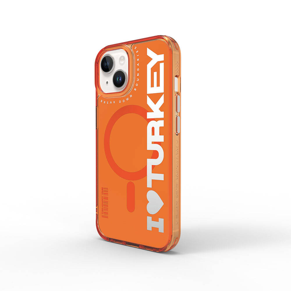 iPhone 15 Kılıf M-safe Şarj Özellikli I Love Turkey Yazı Desenli Wiwu Turkey E Serisi Kapak