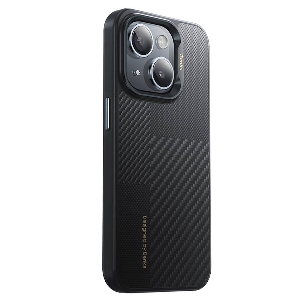 iPhone 15 Kılıf M-safe Şarj Özellikli Karbon Fiber Benks Montage Hybrid ArmorPro Kevlar Kapak