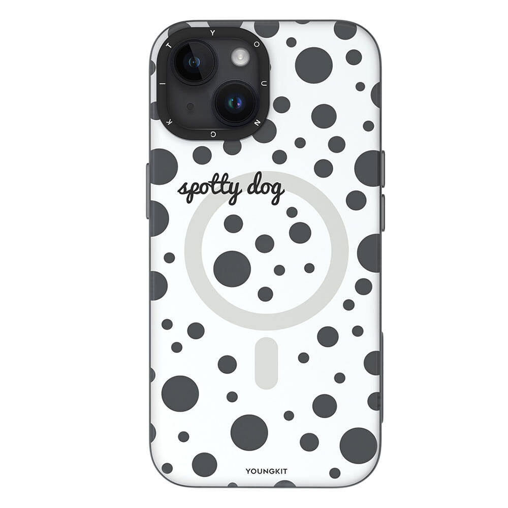 iPhone 15 Kılıf M-safe Şarj Özellikli Polka Dot Desenli Youngkit Spots Serisi Kapak