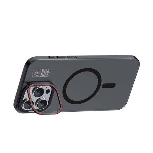 iPhone 15 Kılıf M-safe Şarj Özellikli Standlı Metal Kamera Çerçeveli Mat Recci Glaze Serisi Kapak