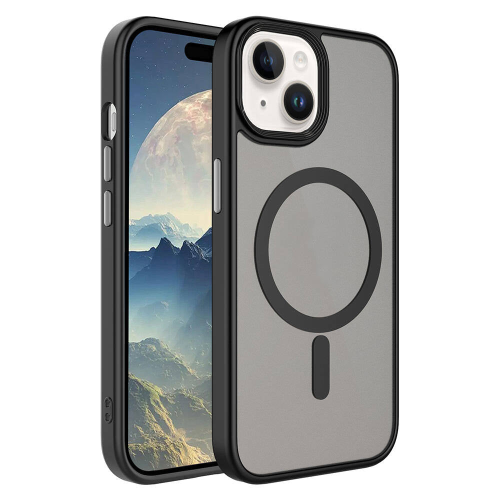 Apple iPhone 15 Kılıf Mat Arka Yüzey Wireless Şarj Özellikli Zore Flet M-safe Kapak