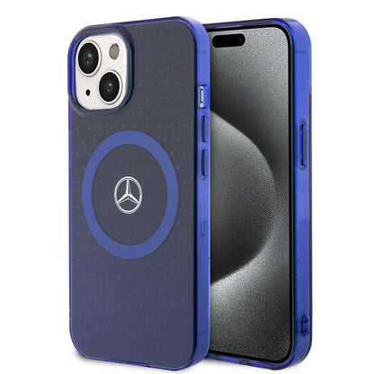 iPhone 15 Kılıf Mercedes Benz Orjinal Lisanslı M-safe Şarj Özellikli Çift Katmanlı Mavi Yıldız Desenli Kapak