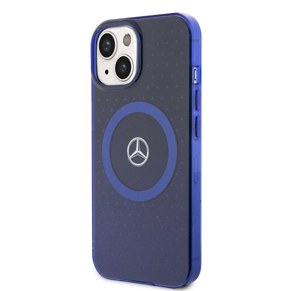 iPhone 15 Kılıf Mercedes Benz Orjinal Lisanslı M-safe Şarj Özellikli Çift Katmanlı Mavi Yıldız Desenli Kapak