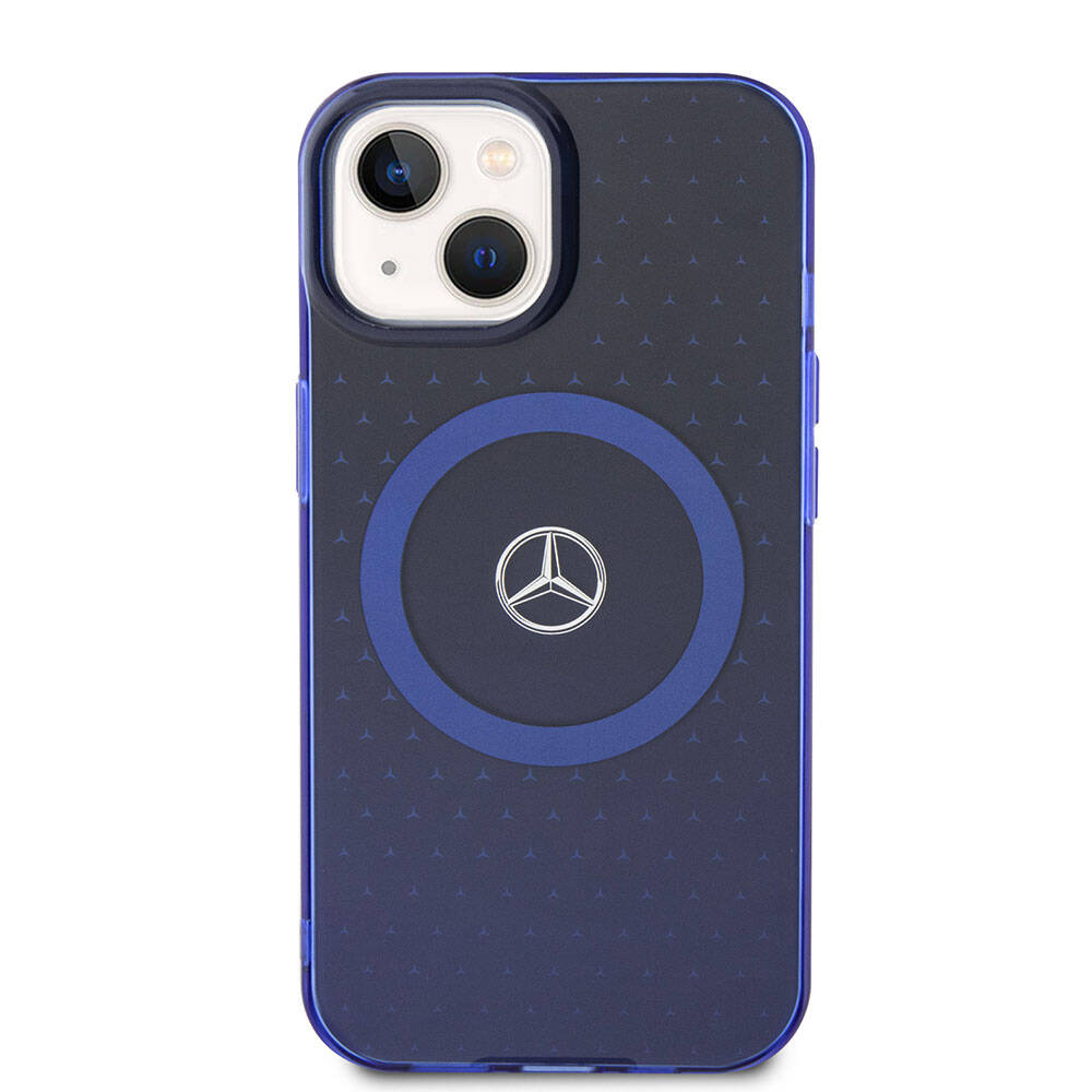 iPhone 15 Kılıf Mercedes Benz Orjinal Lisanslı M-safe Şarj Özellikli Çift Katmanlı Mavi Yıldız Desenli Kapak