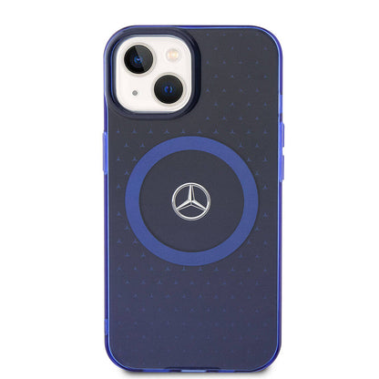 iPhone 15 Kılıf Mercedes Benz Orjinal Lisanslı M-safe Şarj Özellikli Çift Katmanlı Mavi Yıldız Desenli Kapak