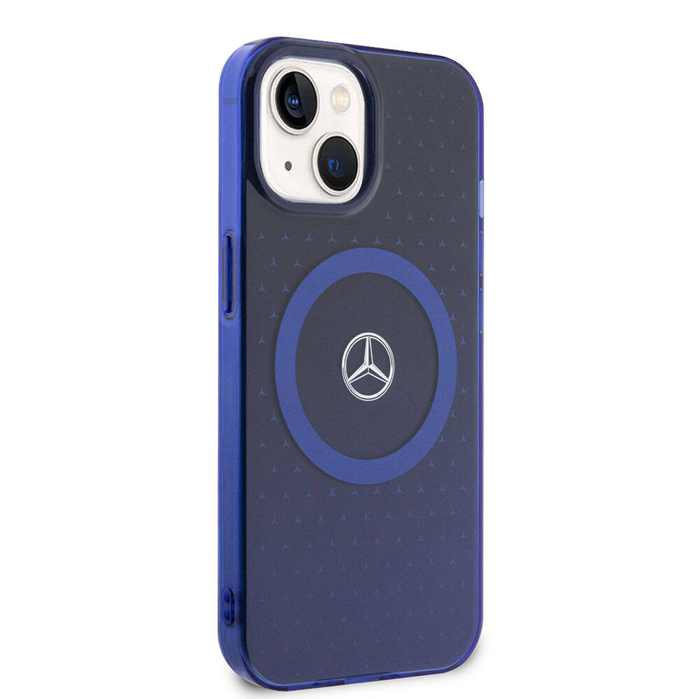 iPhone 15 Kılıf Mercedes Benz Orjinal Lisanslı M-safe Şarj Özellikli Çift Katmanlı Mavi Yıldız Desenli Kapak