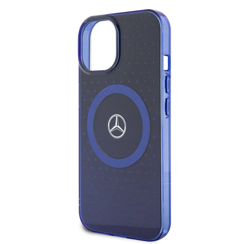 iPhone 15 Kılıf Mercedes Benz Orjinal Lisanslı M-safe Şarj Özellikli Çift Katmanlı Mavi Yıldız Desenli Kapak