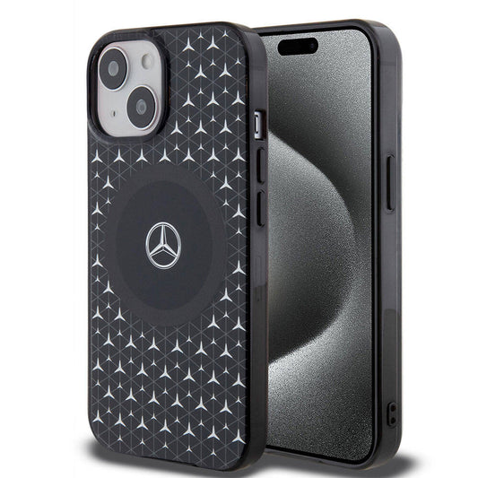 iPhone 15 Kılıf Mercedes Benz Orjinal Lisanslı M-safe Şarj Özellikli Çift Katmanlı Mini Yıldız Desenli Kapak