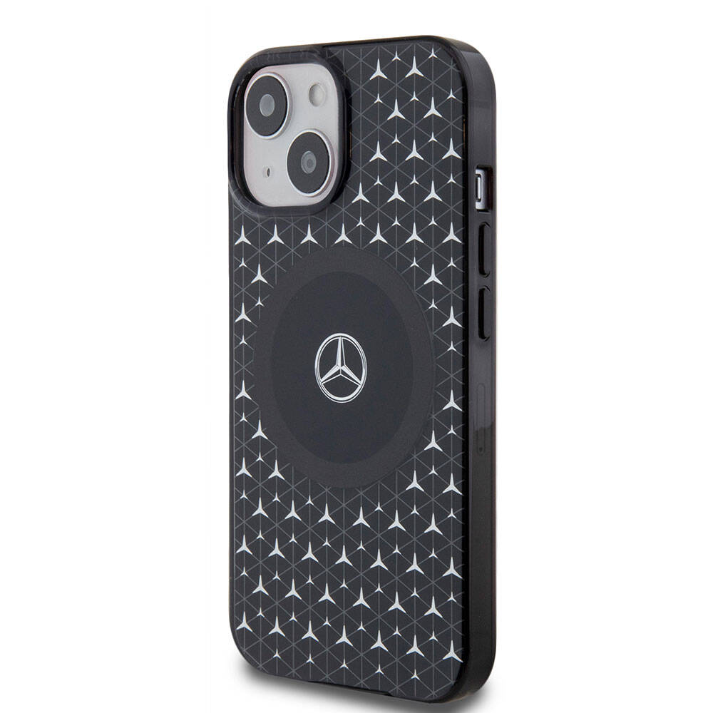iPhone 15 Kılıf Mercedes Benz Orjinal Lisanslı M-safe Şarj Özellikli Çift Katmanlı Mini Yıldız Desenli Kapak