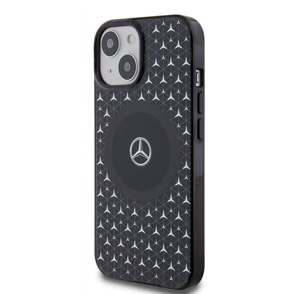 iPhone 15 Kılıf Mercedes Benz Orjinal Lisanslı M-safe Şarj Özellikli Çift Katmanlı Mini Yıldız Desenli Kapak