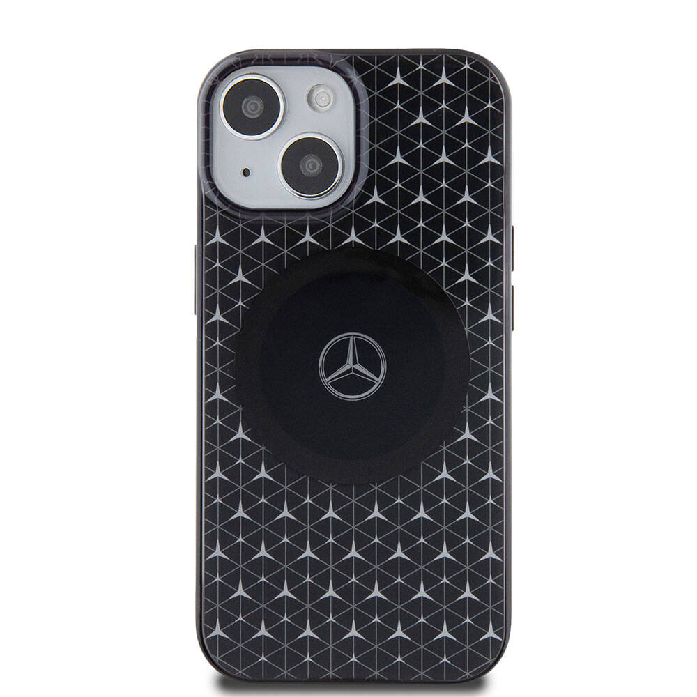 iPhone 15 Kılıf Mercedes Benz Orjinal Lisanslı M-safe Şarj Özellikli Çift Katmanlı Mini Yıldız Desenli Kapak