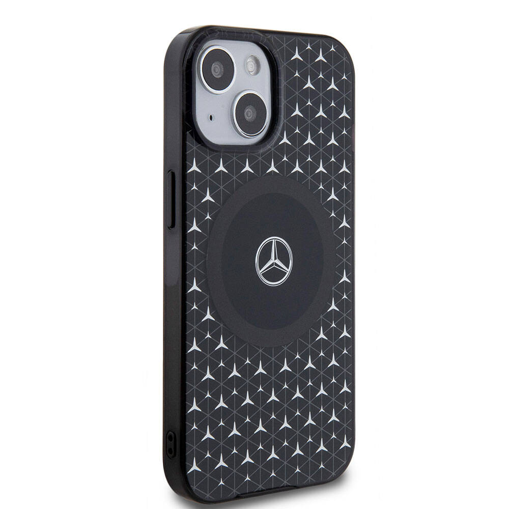 iPhone 15 Kılıf Mercedes Benz Orjinal Lisanslı M-safe Şarj Özellikli Çift Katmanlı Mini Yıldız Desenli Kapak
