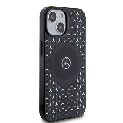 iPhone 15 Kılıf Mercedes Benz Orjinal Lisanslı M-safe Şarj Özellikli Çift Katmanlı Mini Yıldız Desenli Kapak