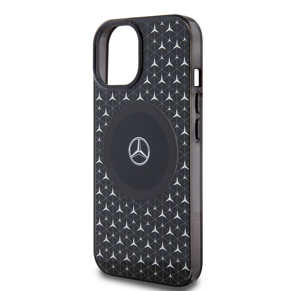 iPhone 15 Kılıf Mercedes Benz Orjinal Lisanslı M-safe Şarj Özellikli Çift Katmanlı Mini Yıldız Desenli Kapak