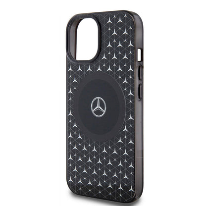 iPhone 15 Kılıf Mercedes Benz Orjinal Lisanslı M-safe Şarj Özellikli Çift Katmanlı Mini Yıldız Desenli Kapak