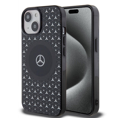 iPhone 15 Kılıf Mercedes Benz Orjinal Lisanslı M-safe Şarj Özellikli Çift Katmanlı Mini Yıldız Desenli Kapak