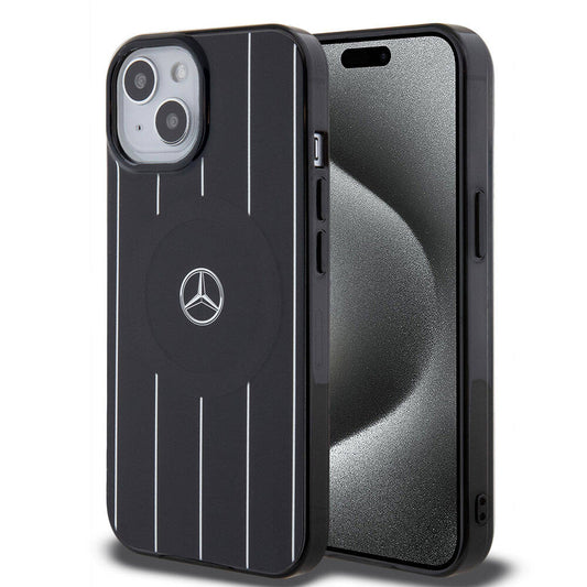 iPhone 15 Kılıf Mercedes Benz Orjinal Lisanslı M-safe Şarj Özellikli Çift Katmanlı Paralel Çizgi Desenli Kapak