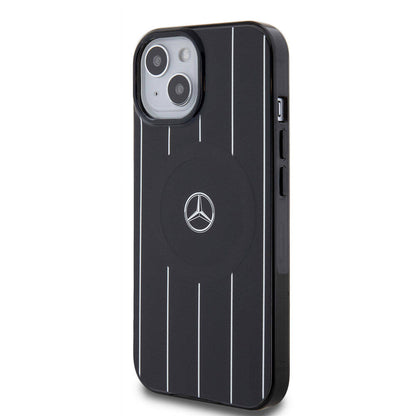iPhone 15 Kılıf Mercedes Benz Orjinal Lisanslı M-safe Şarj Özellikli Çift Katmanlı Paralel Çizgi Desenli Kapak