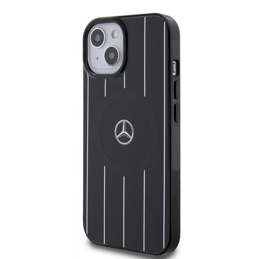 iPhone 15 Kılıf Mercedes Benz Orjinal Lisanslı M-safe Şarj Özellikli Çift Katmanlı Paralel Çizgi Desenli Kapak