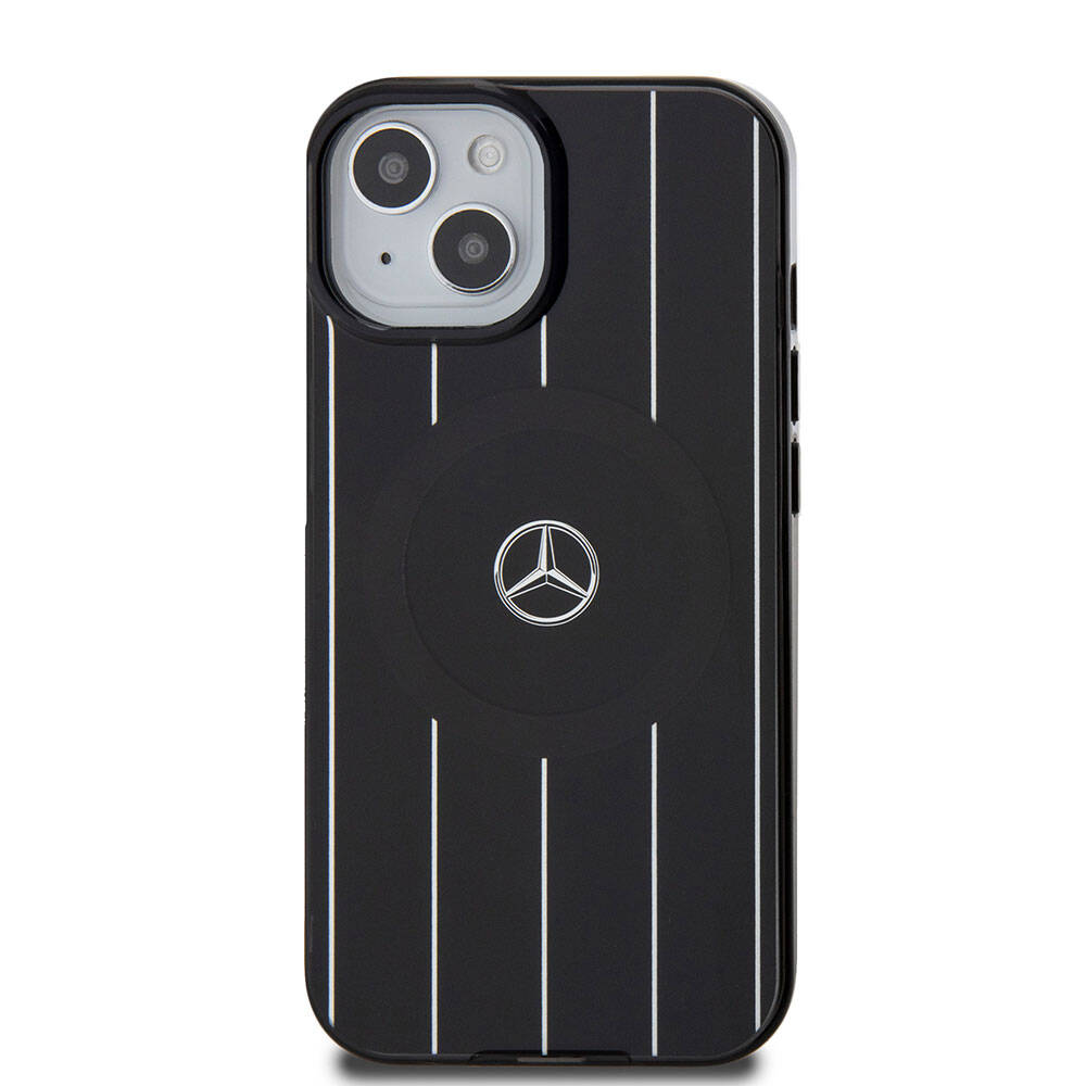 iPhone 15 Kılıf Mercedes Benz Orjinal Lisanslı M-safe Şarj Özellikli Çift Katmanlı Paralel Çizgi Desenli Kapak