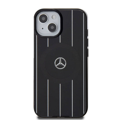 iPhone 15 Kılıf Mercedes Benz Orjinal Lisanslı M-safe Şarj Özellikli Çift Katmanlı Paralel Çizgi Desenli Kapak