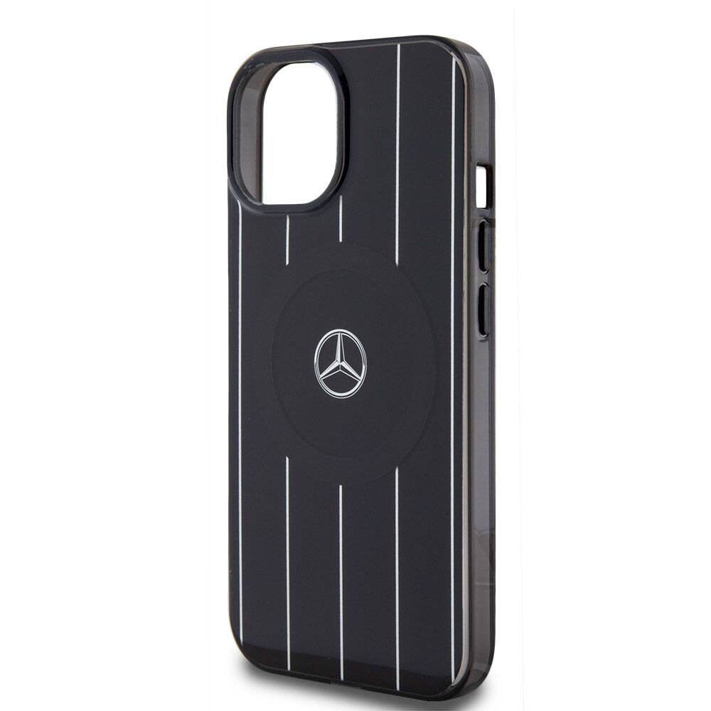 iPhone 15 Kılıf Mercedes Benz Orjinal Lisanslı M-safe Şarj Özellikli Çift Katmanlı Paralel Çizgi Desenli Kapak