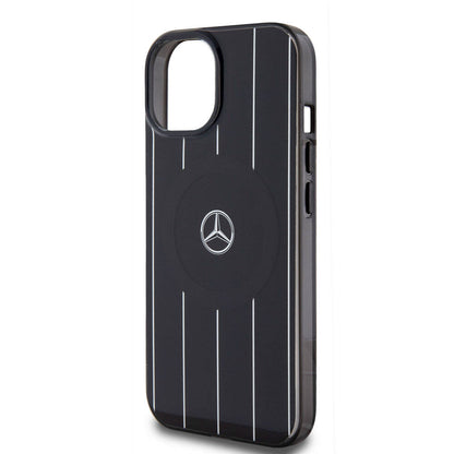 iPhone 15 Kılıf Mercedes Benz Orjinal Lisanslı M-safe Şarj Özellikli Çift Katmanlı Paralel Çizgi Desenli Kapak