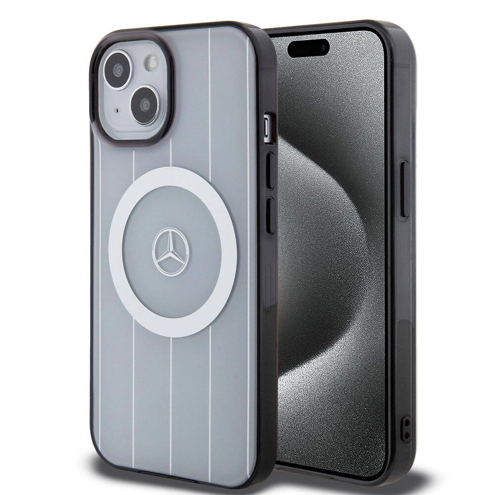 iPhone 15 Kılıf Mercedes Benz Orjinal Lisanslı M-safe Şarj Özellikli Çift Katmanlı Paralel Çizgi Desenli Kapak