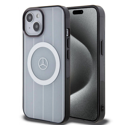 iPhone 15 Kılıf Mercedes Benz Orjinal Lisanslı M-safe Şarj Özellikli Çift Katmanlı Paralel Çizgi Desenli Kapak