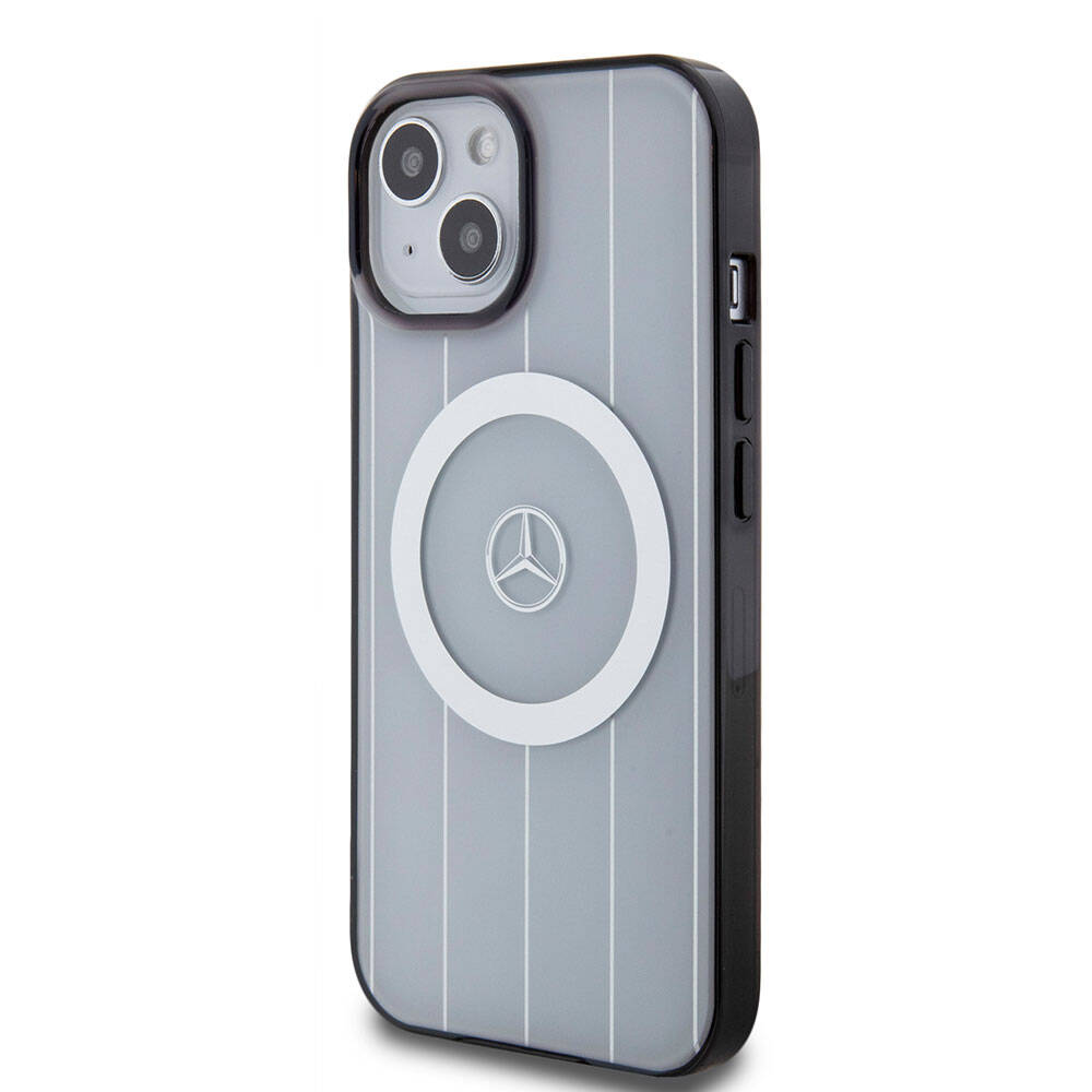 iPhone 15 Kılıf Mercedes Benz Orjinal Lisanslı M-safe Şarj Özellikli Çift Katmanlı Paralel Çizgi Desenli Kapak