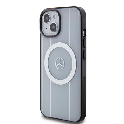 iPhone 15 Kılıf Mercedes Benz Orjinal Lisanslı M-safe Şarj Özellikli Çift Katmanlı Paralel Çizgi Desenli Kapak